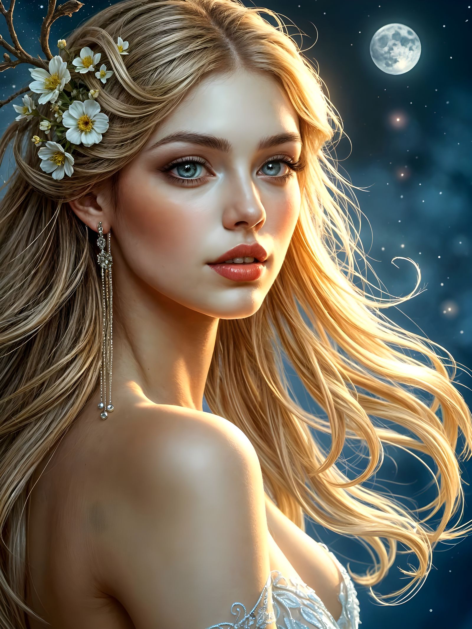 Ethereal Goddess of Timeless Elegance in Moonlit Splendor