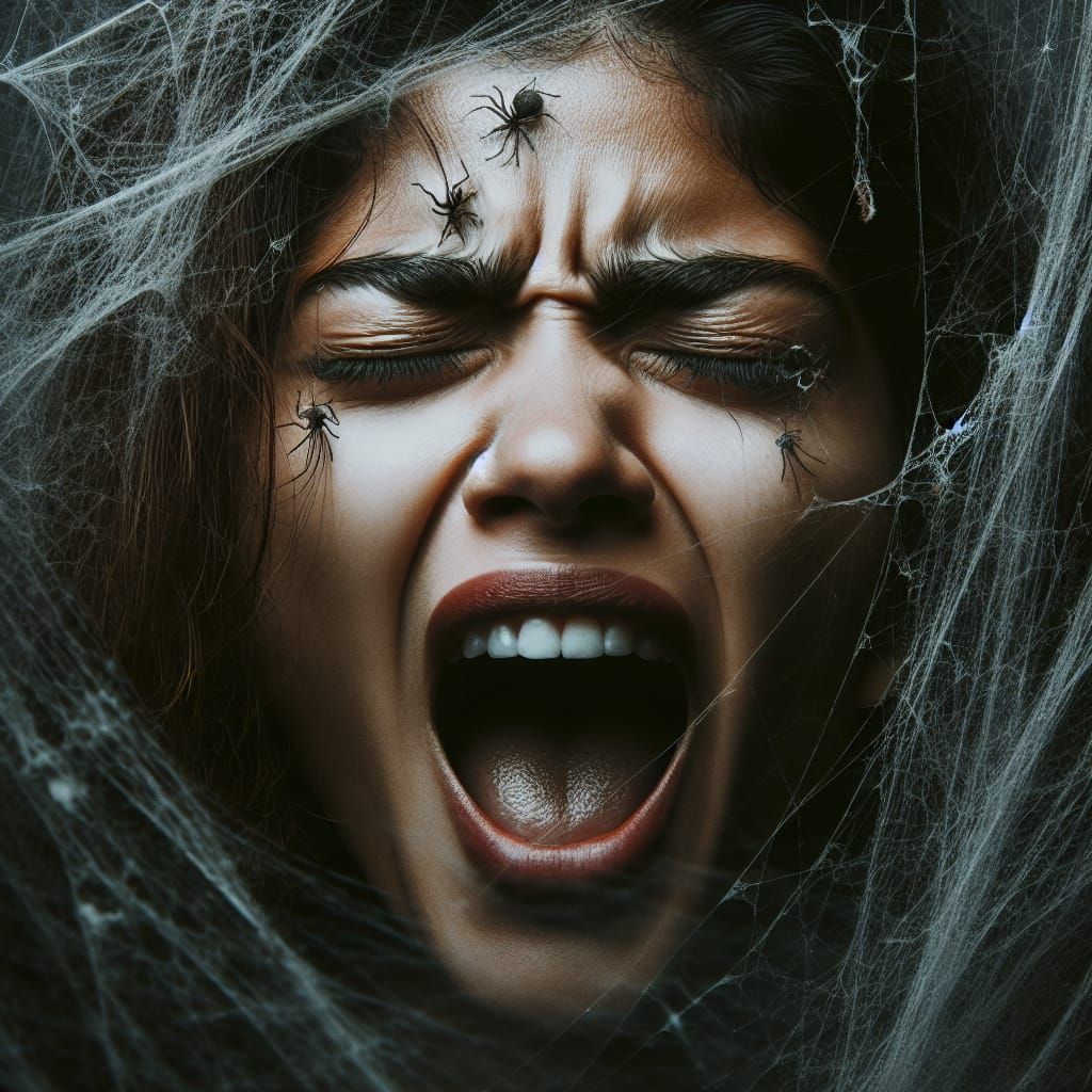Eerie Cobweb Portrait: Hispanic Woman Singing