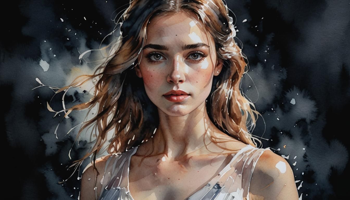 Detailed Watercolor Portrait of a Young Woman