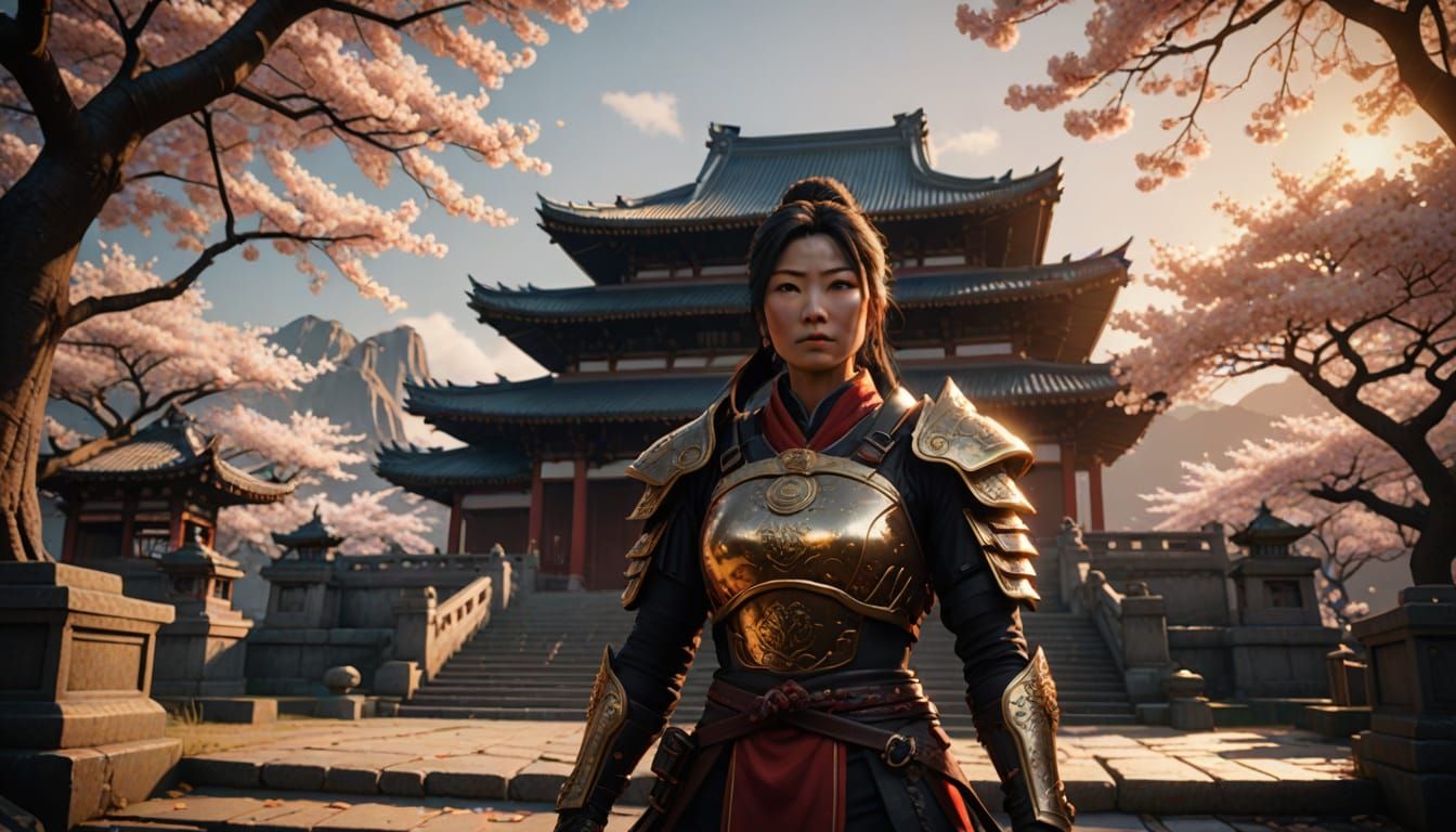 Hōjō Masako at Twilight in Sumi-e Style