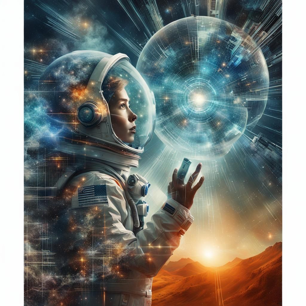Sci-Fi Astronaut's Telekinetic Discovery with Double Exposur...