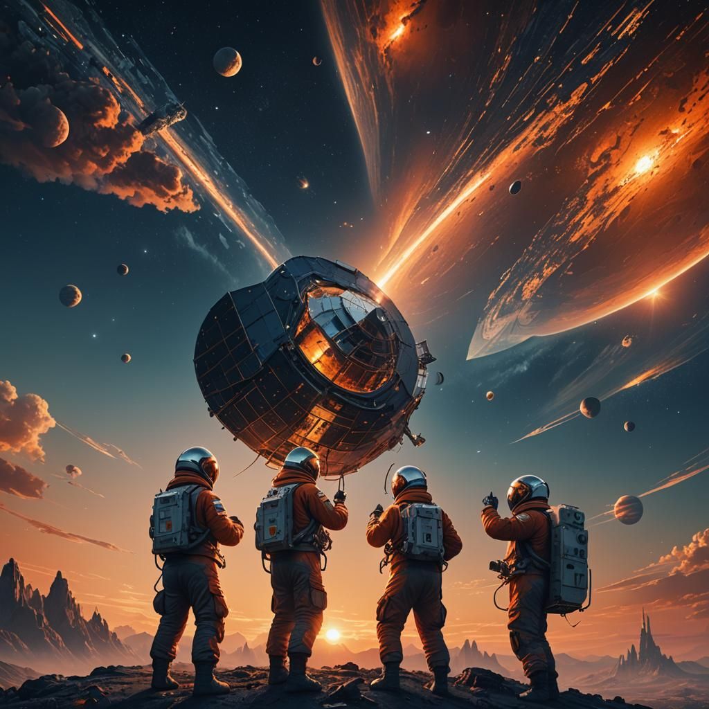 Satellite Installation in Space: Sunset Digital Art