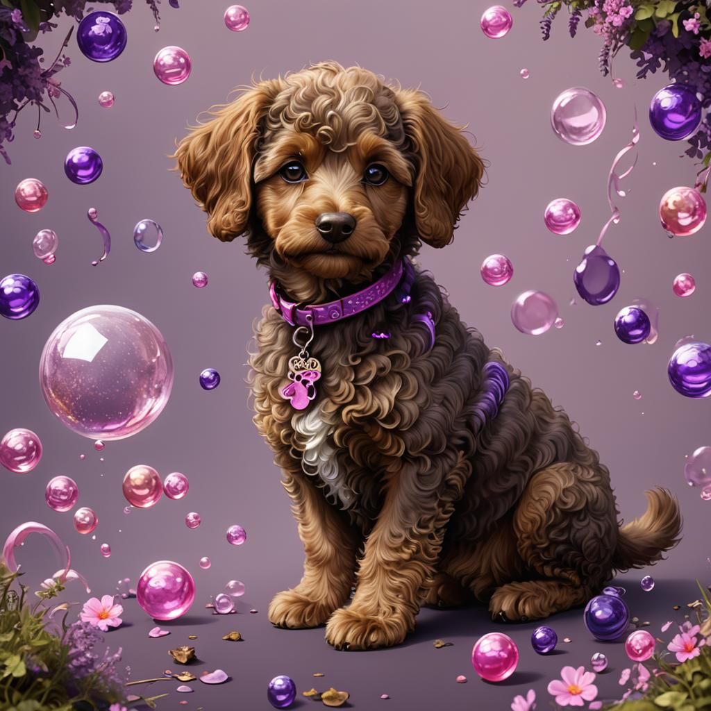Cute Groodle Puppy 'Bubble' - Fantasy Concept Art