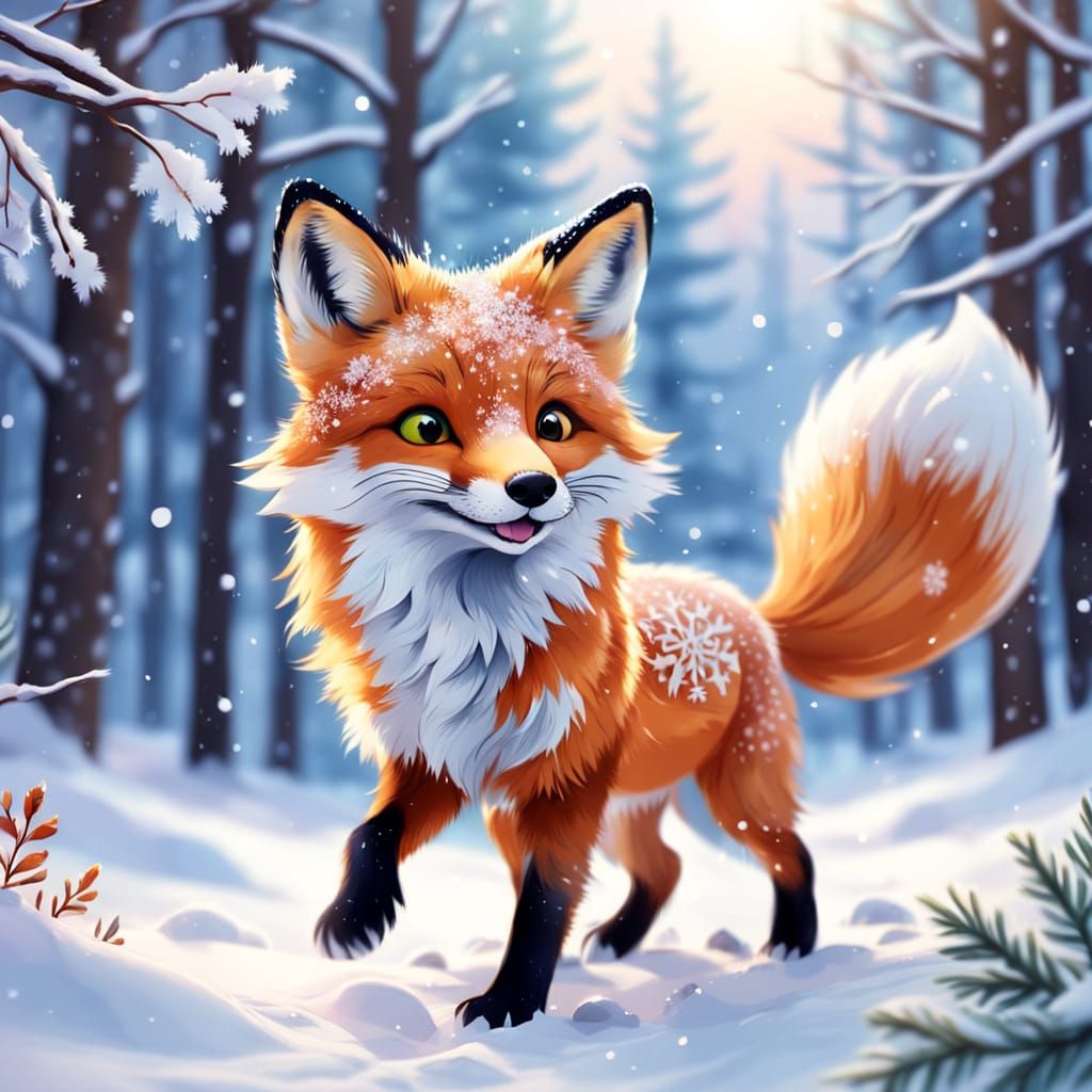 Playful Fox Frolics in Snowy Forest
