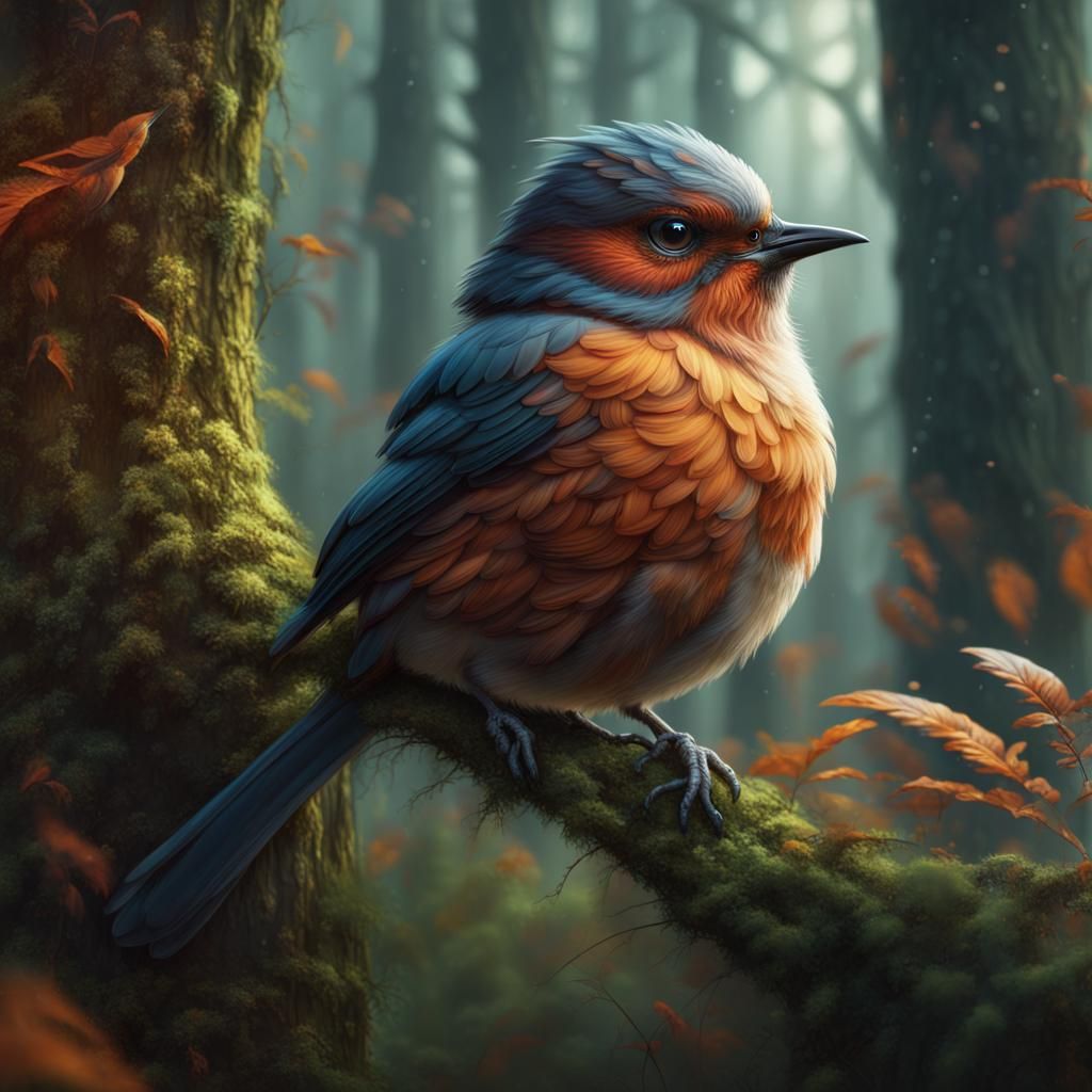 Bird Painting in Forest: Fantasy Concept Art