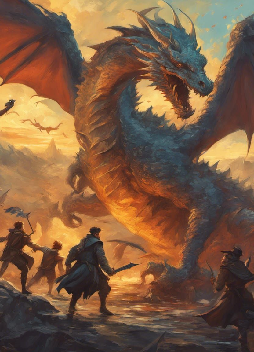 D&D Dragon Fight in Expressionist Style