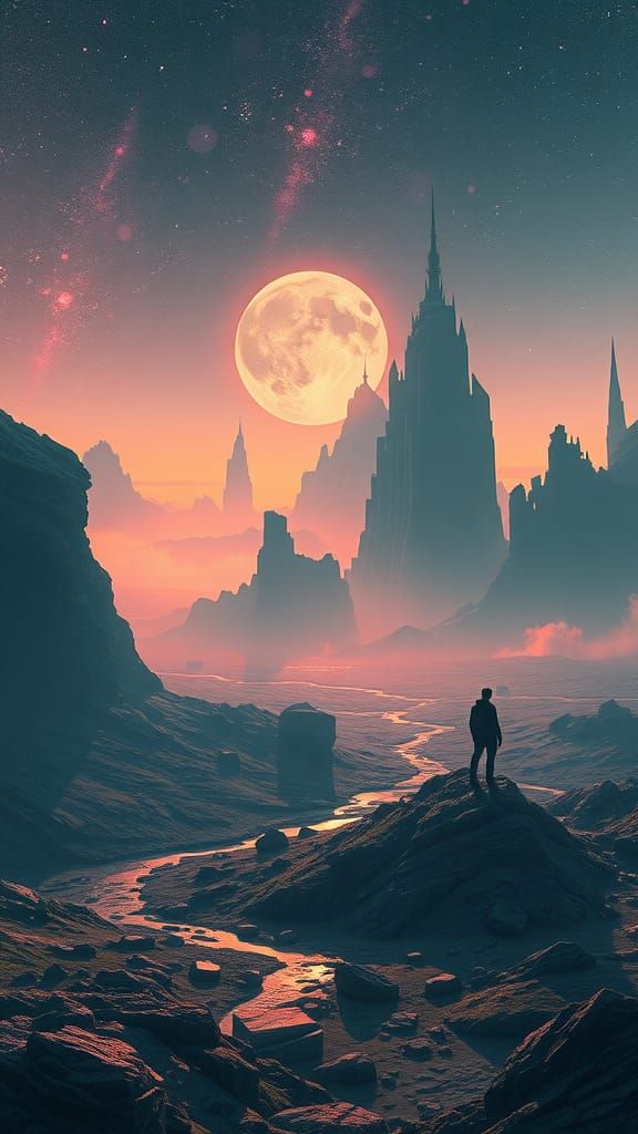 Dreamy Sci-Fi Landscape in Glitchcore Aesthetic