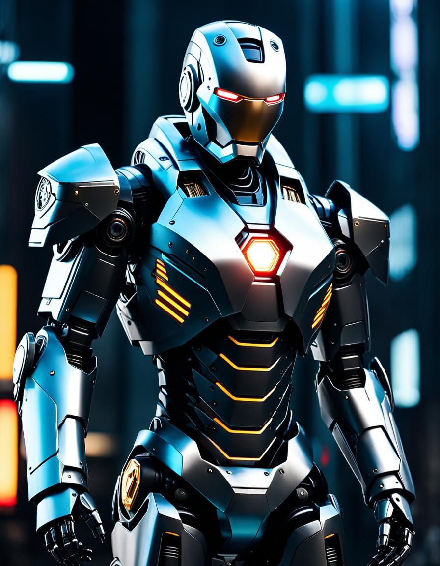 Cyberpunk Robot in Intricate Mecha Armor