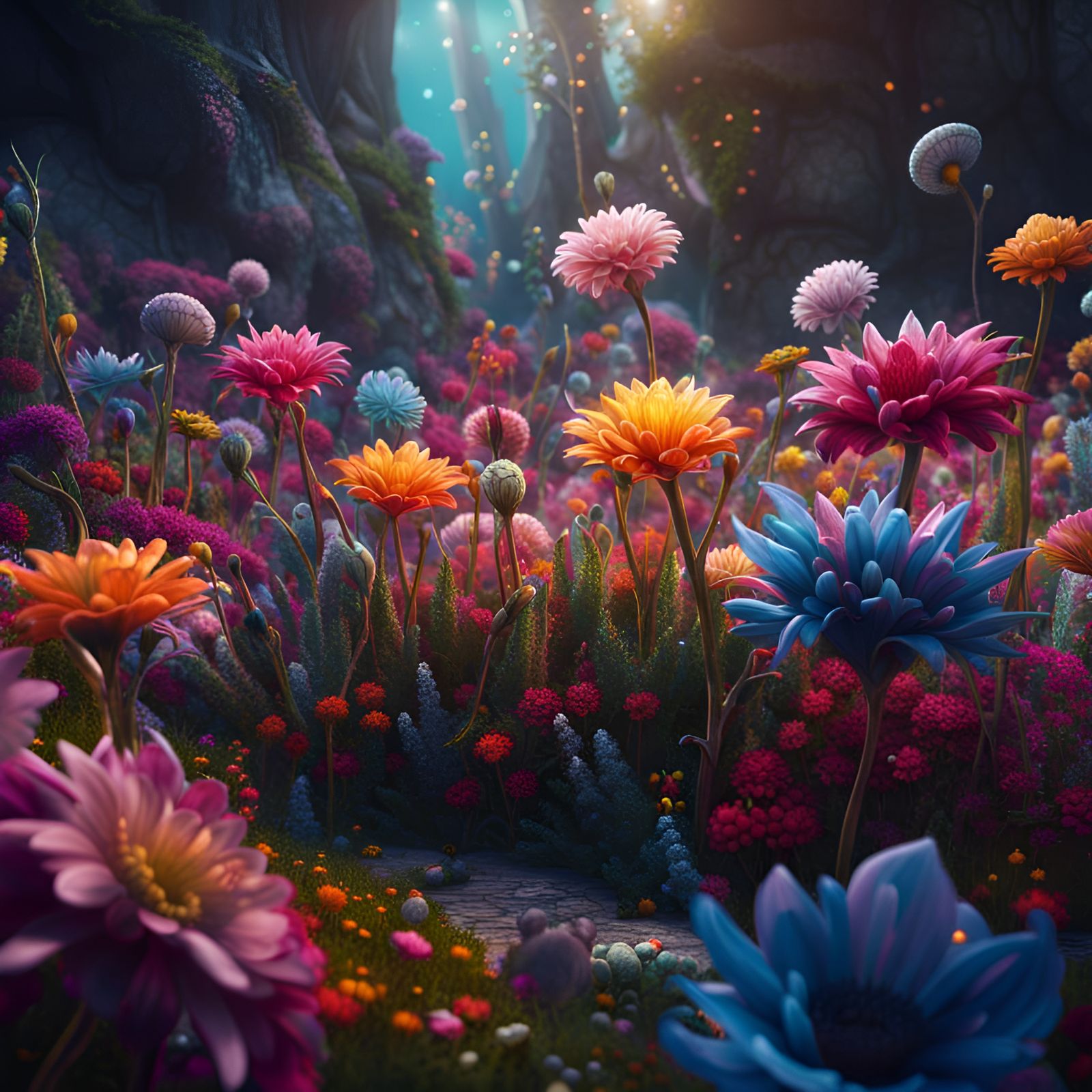 Magical Flowers on Alien Planet, Detailed Digital Art