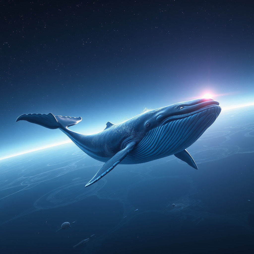 Blue Whale Soaring Through Starry Outer Space