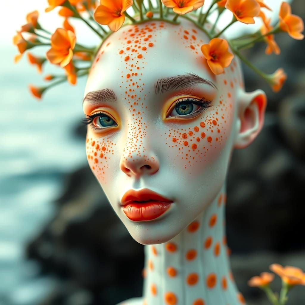 Surreal Orange Sea Creature with Long Neck