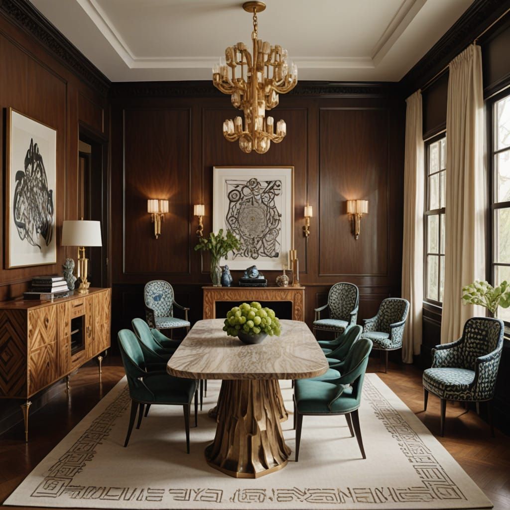 Luxurious Aztec-Inspired Dining Room in Earthy Tones