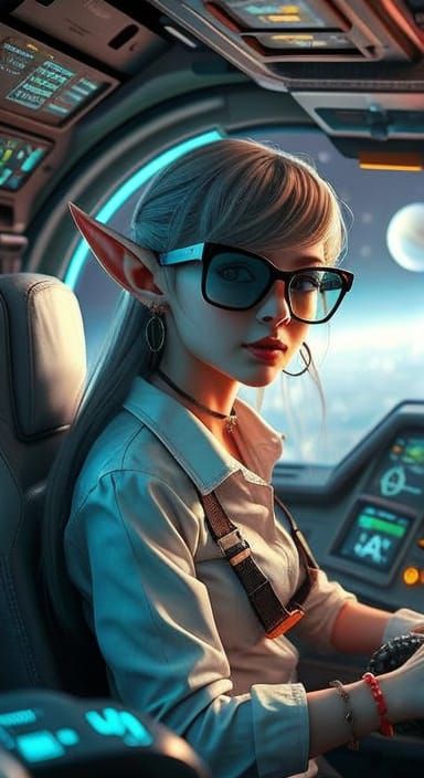 Futuristic Elf Pilot in Cyberpunk Style