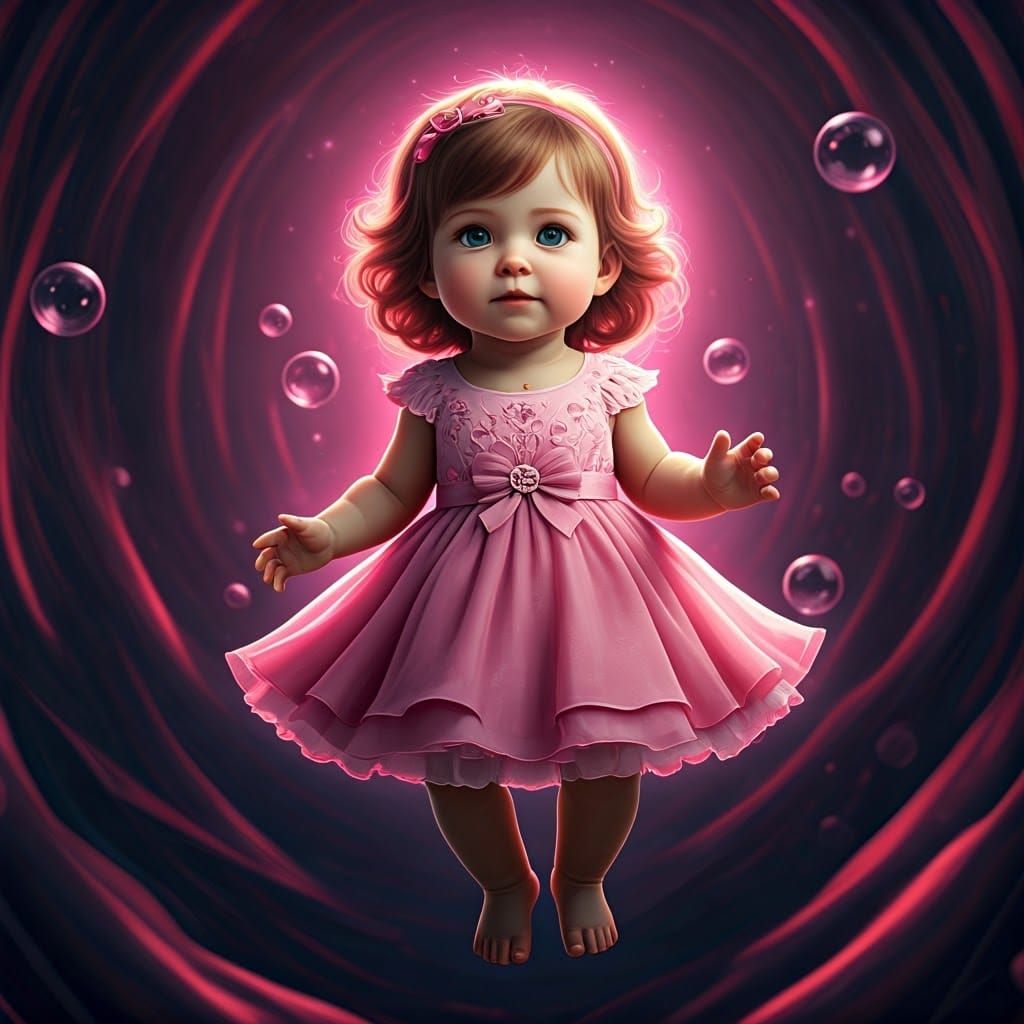 Dreamy Fantasy Baby in Whimsical Pink Atmosphere
