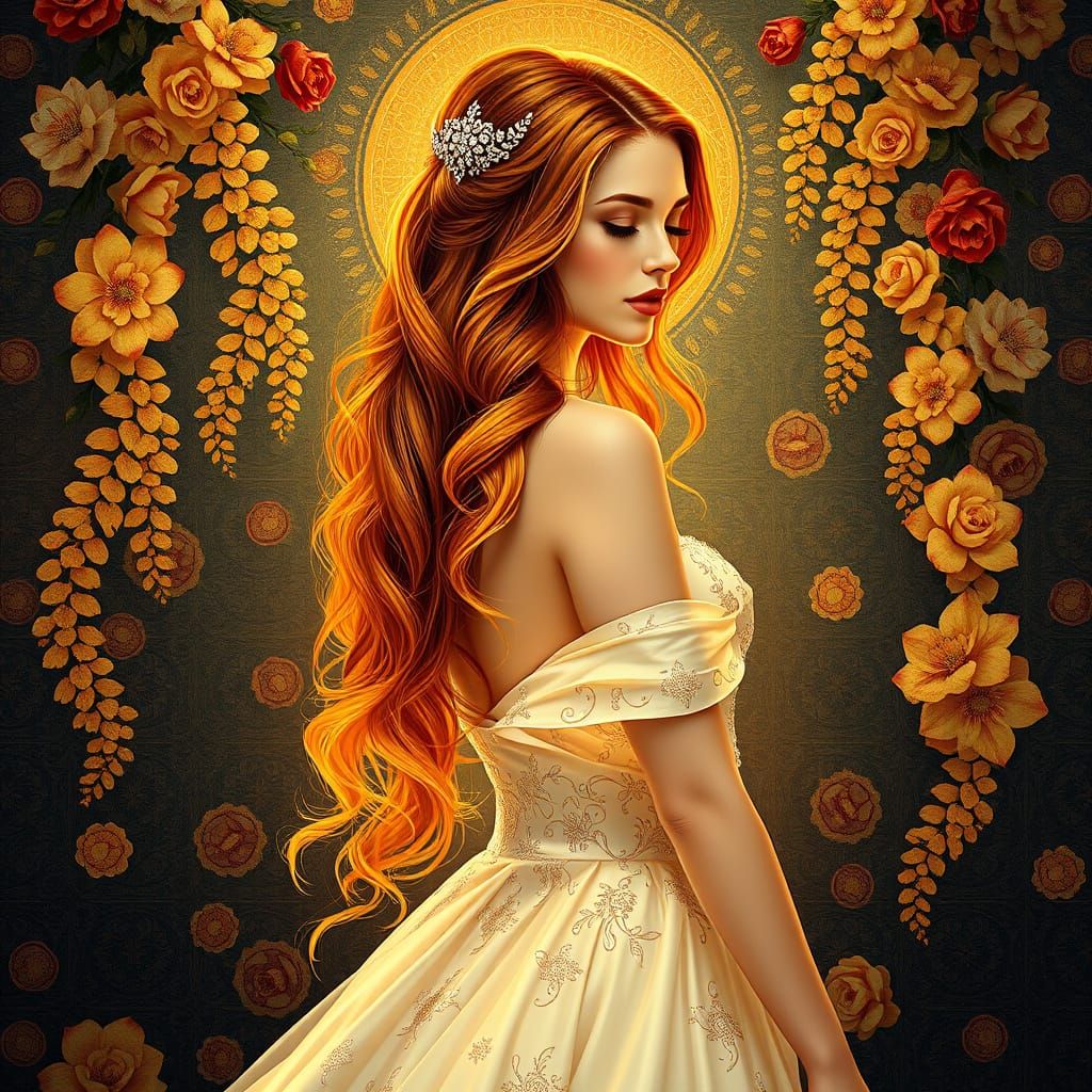 Glowing Bride in Geometric and Ornate Style