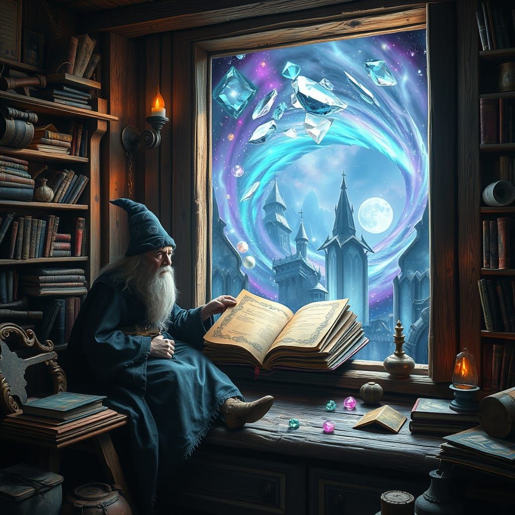 Venerable Wizard Amidst Ancient, Mystical Realms