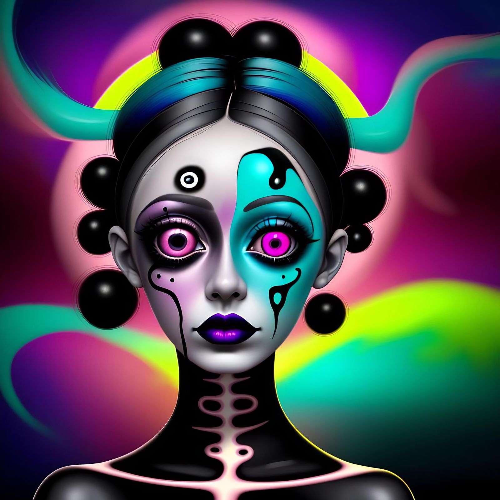 Surreal Double Exposure: Neon Eyeball Sunset Portrait