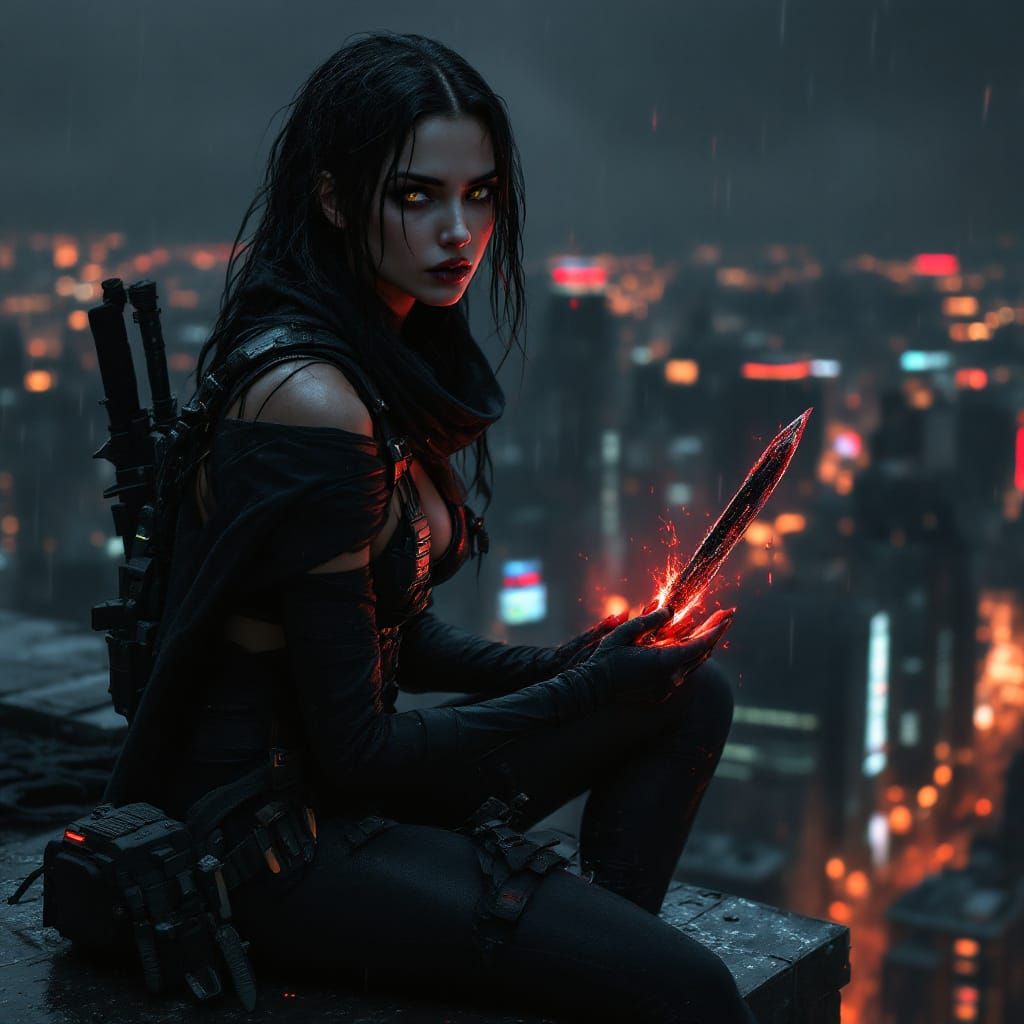Vampire Assassin Casts Blood Magic in Cyberpunk Style