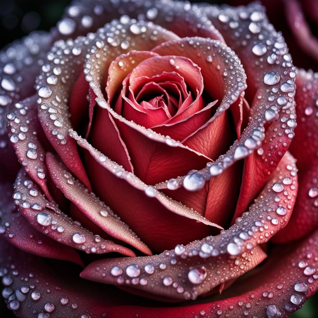 Hyperrealistic Harlequin Rose with Diamond Dewdrops