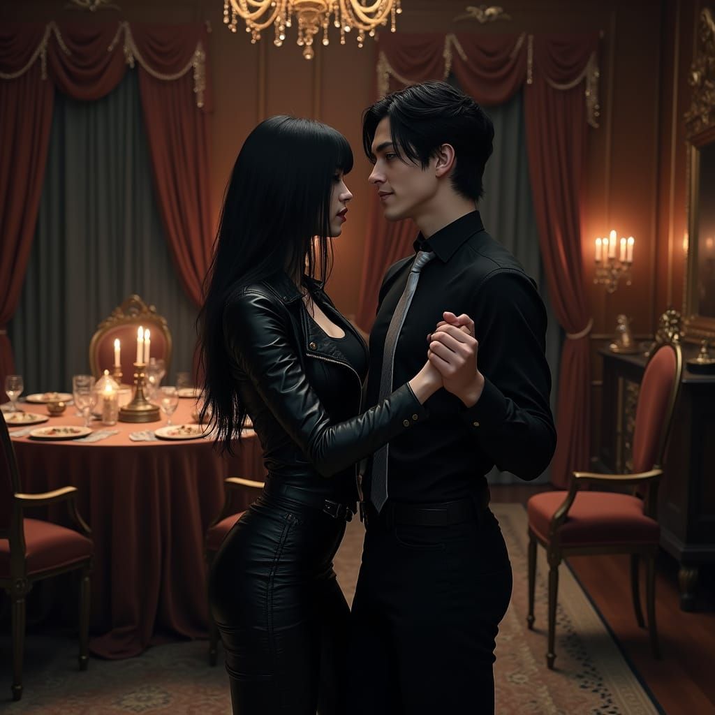 Midnight Waltz in a Lavish Parlor, Dramatic Lighting