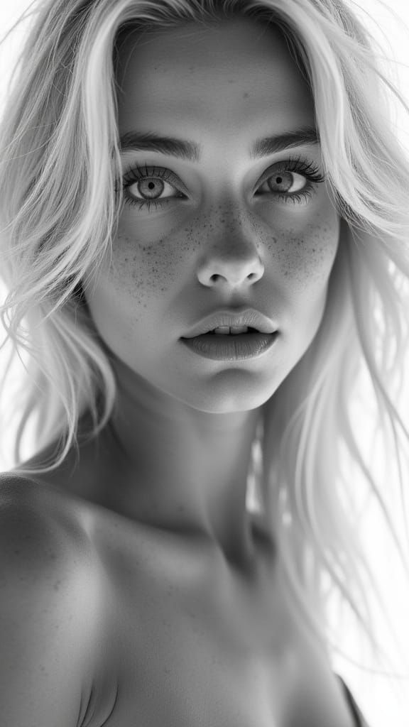 Striking Black and White Portrait of a Blonde Woman