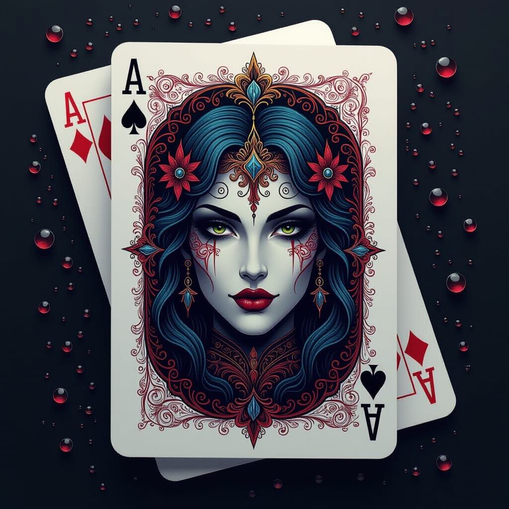 Gothic Playing Card Face with Ornate Symbolism