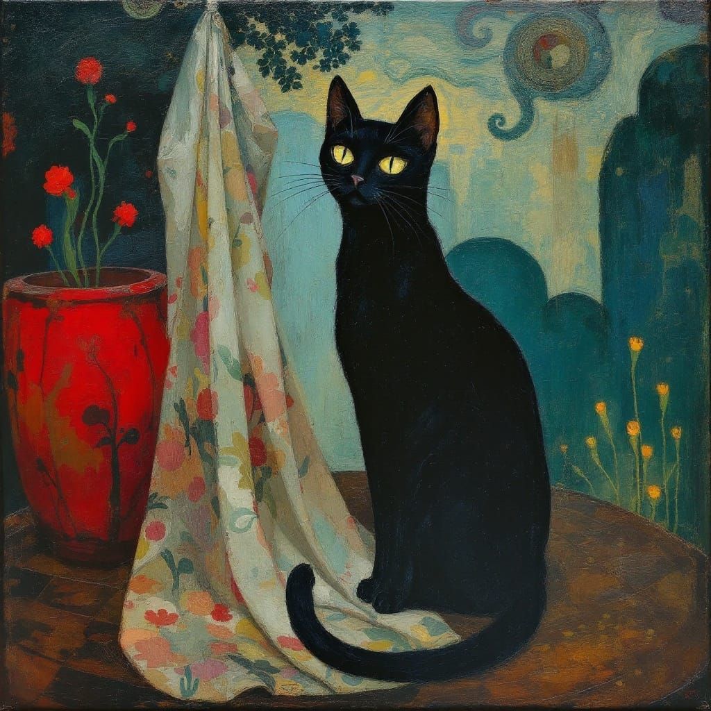 Feline Portrait in Art Nouveau Style