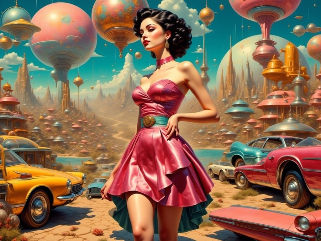 Surreal Suburban Euphoria: A Dreamlike Oil Painting