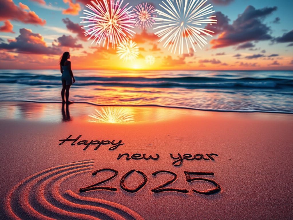 Peaceful Tropical Beach Scene at Fireworks Dusk