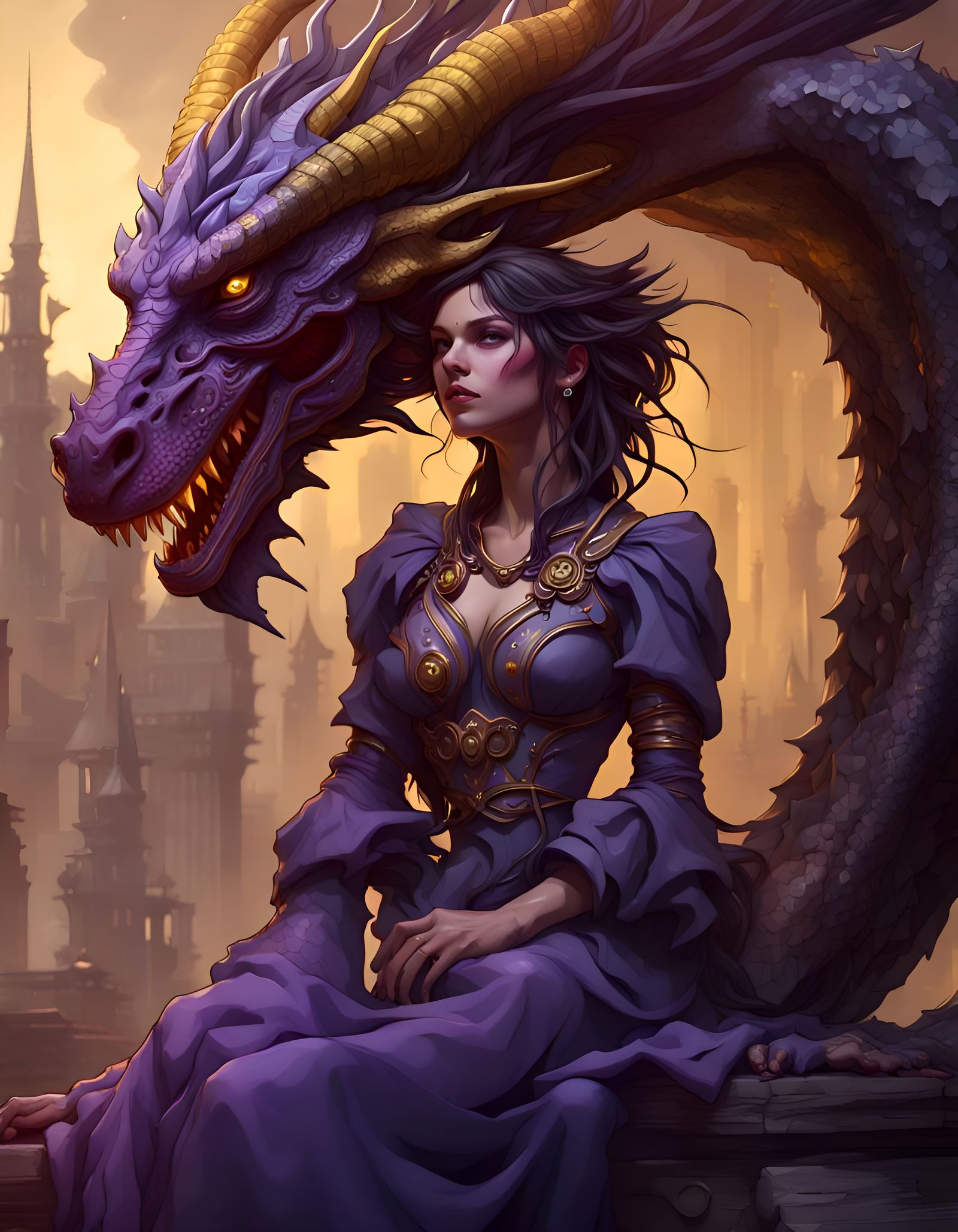 Dragon-Human Embrace: Dark Fantasy Art Nouveau