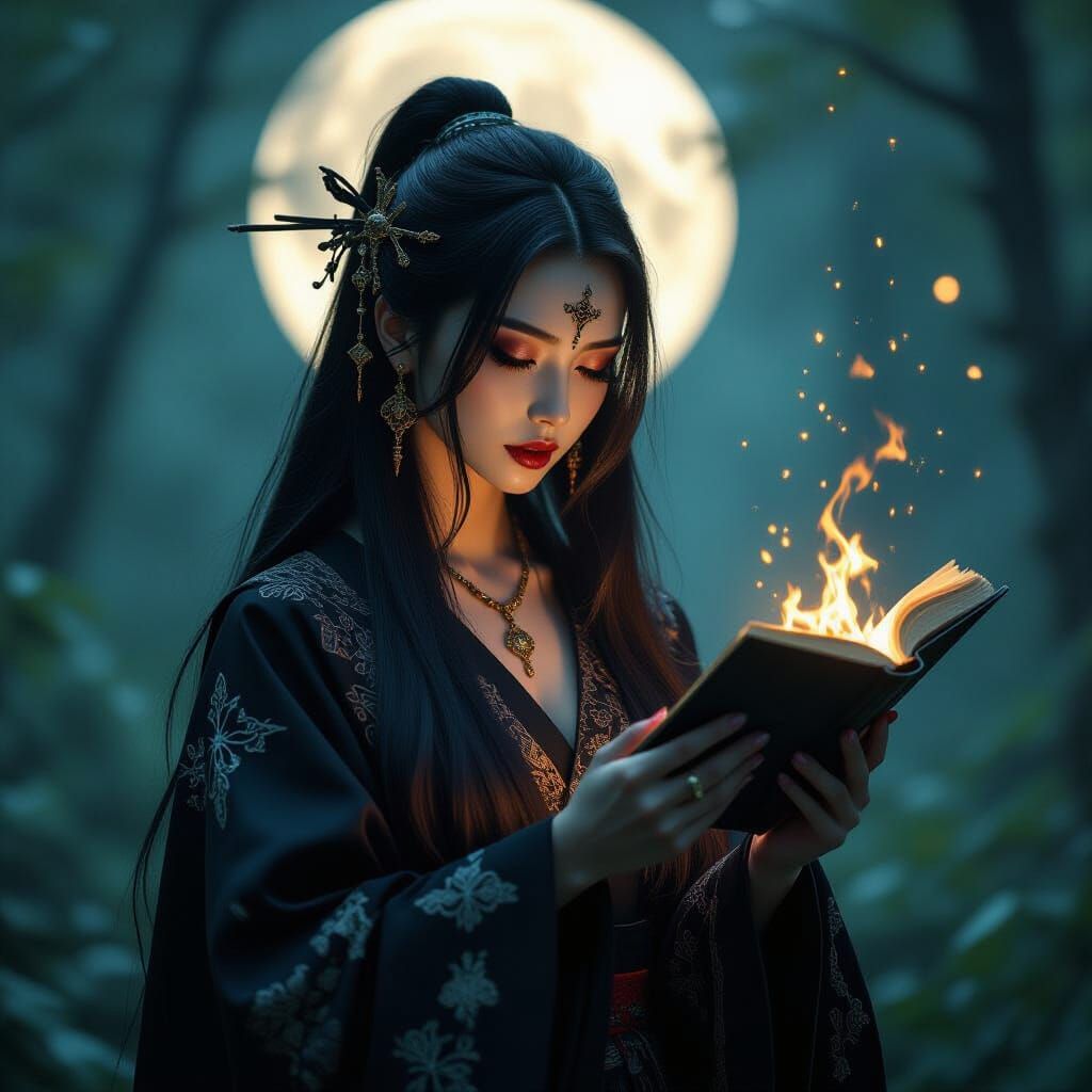 Gothic Witch Sings in Moonlit Forest, Dark Fantasy Style