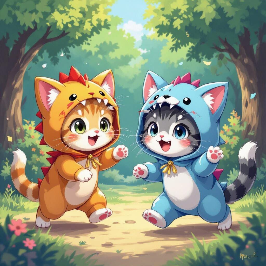 Monster Kittens Play in Anime Style