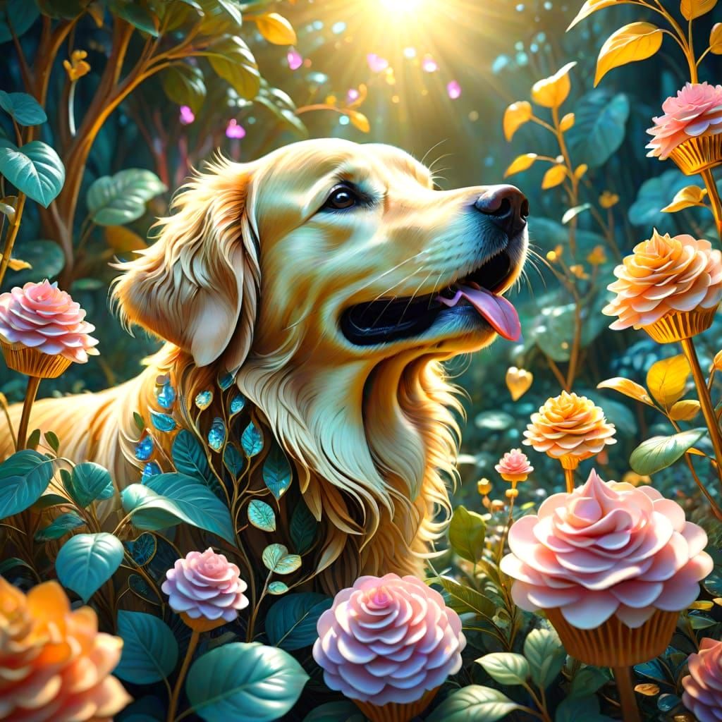 Surreal Fantasy Garden with Rainbow Cupcake Plant and Happy ...