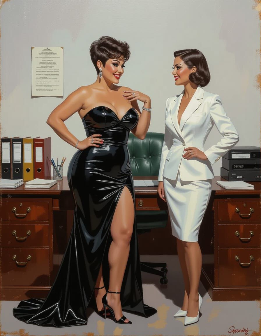 Oil Painting of Women in Office with Splash Colors