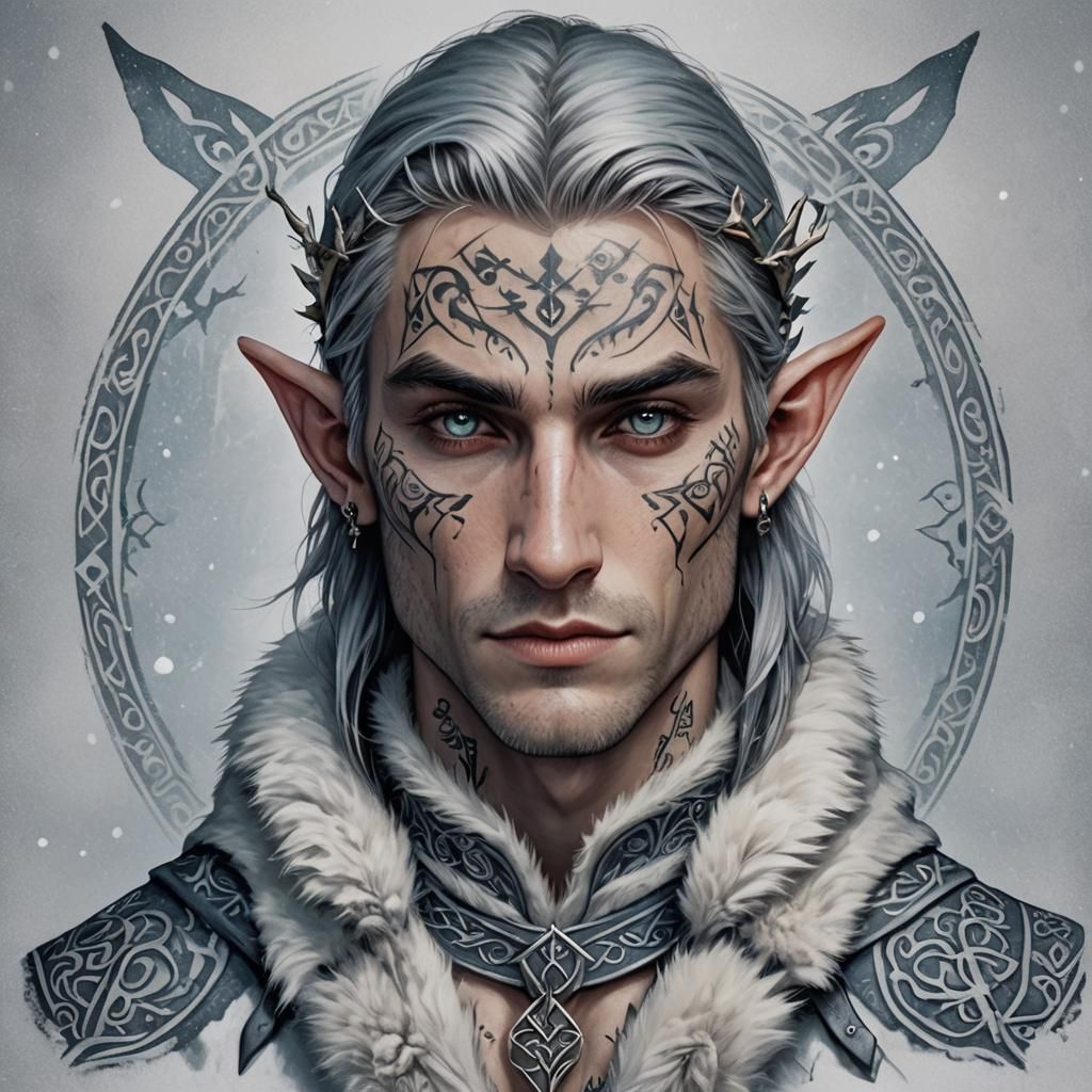 Nordic Elf with Rune Tattoos in Winter