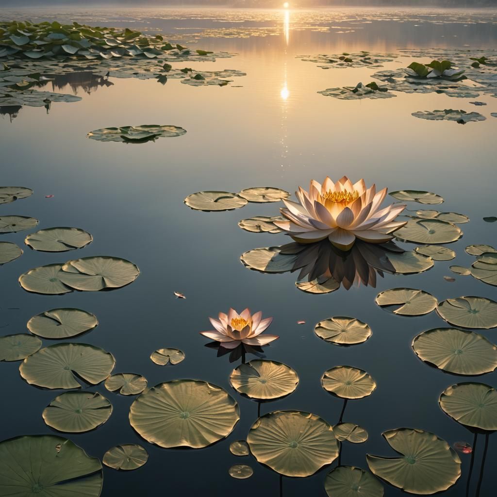 Metallic Lotus Sunrise: Detailed Matte Painting
