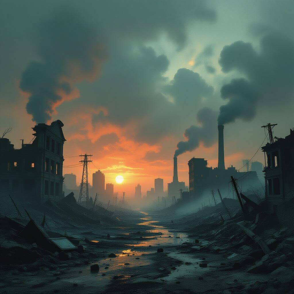 Haunting Wasteland: Apocalyptic Destruction in Surreal Style