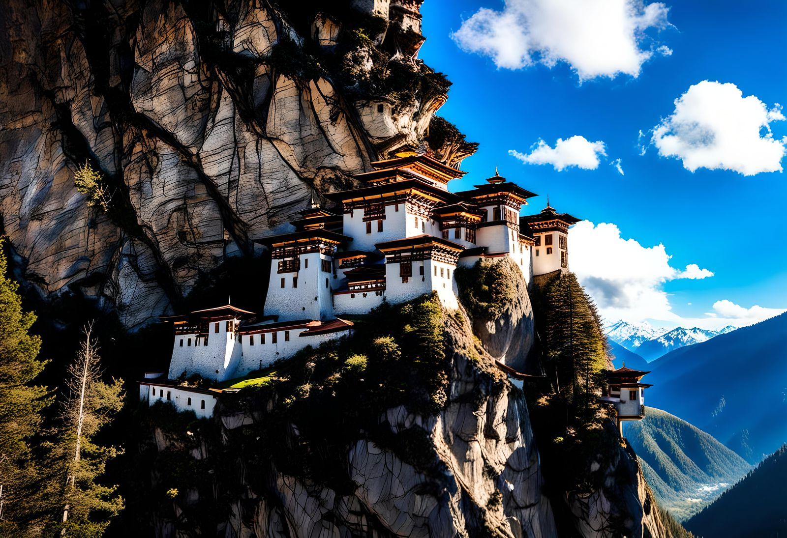 Bhutan Castle on Himalayan Mountain Cliff