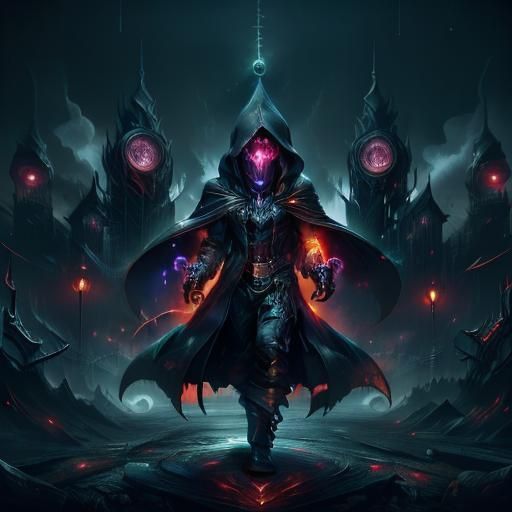 Neon Cityscape in Dark Fantasy Style