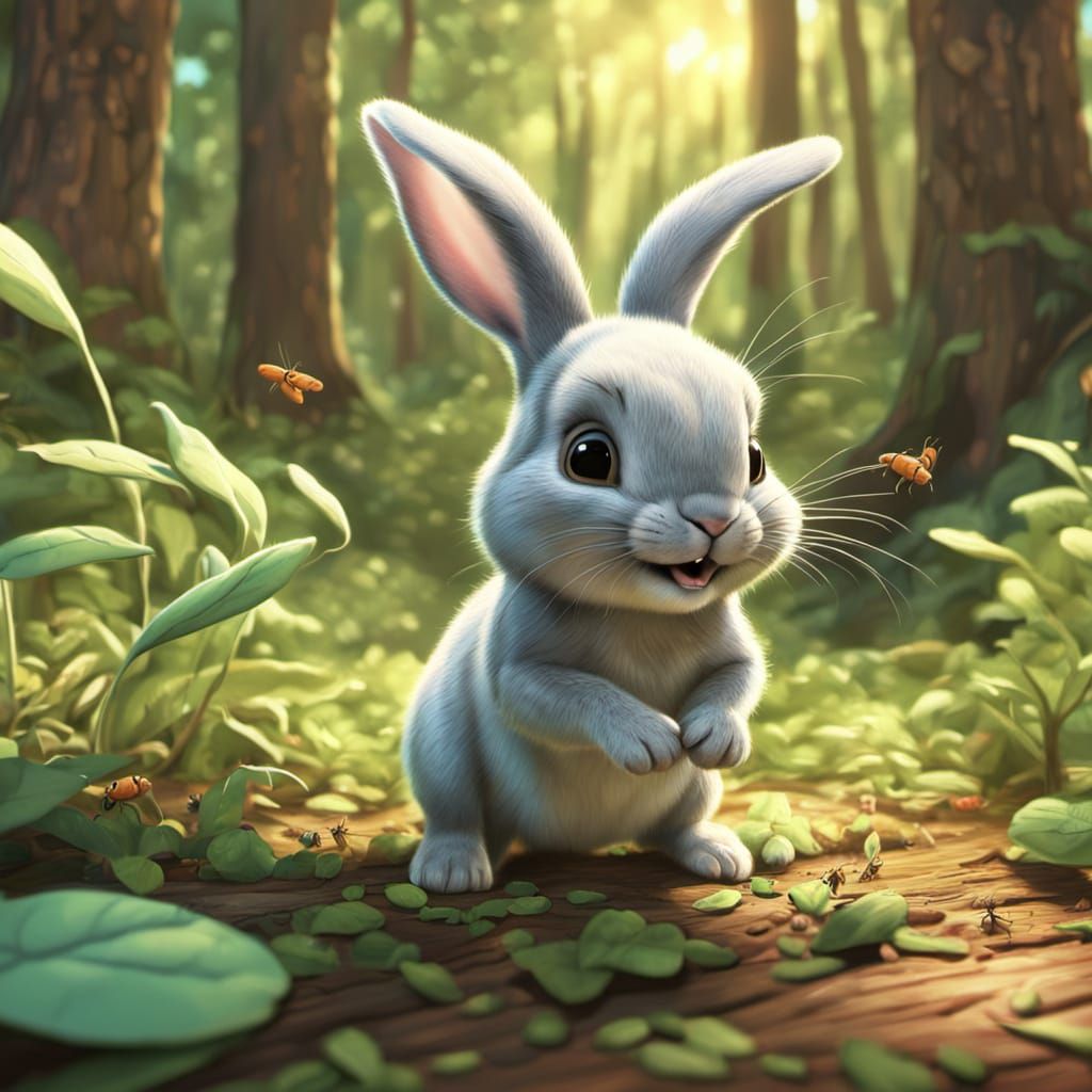 Pastel Bunny's Joyful Playtime in Sunny Woods