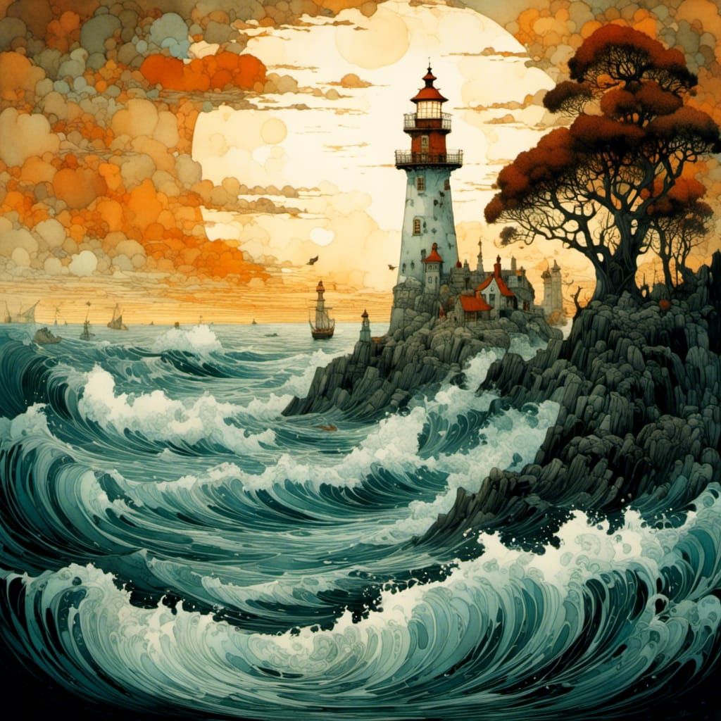 Detailed Lighthouse in an Enchanted World