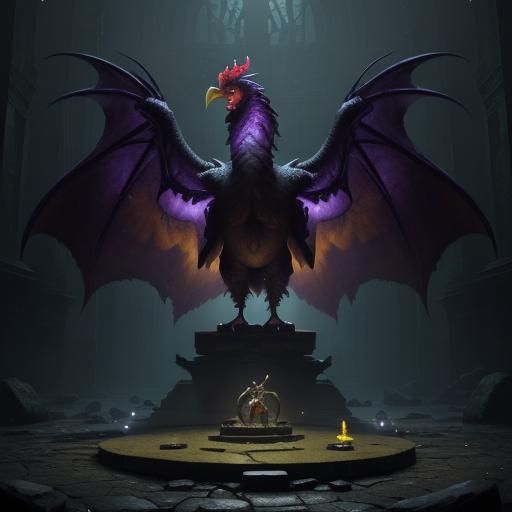 Evil Lovecraftian Chicken Altar in Dark Fantasy Style