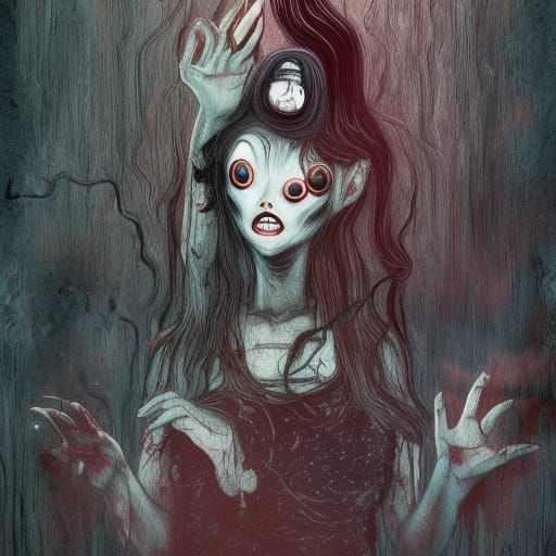 Nightmarish Haunted Doll in Junji Ito Style