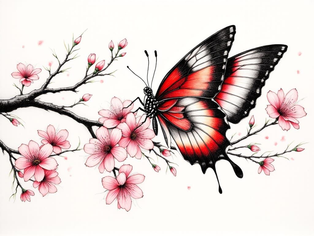 Spectacular Swallowtail Butterfly on Blossoming Branch