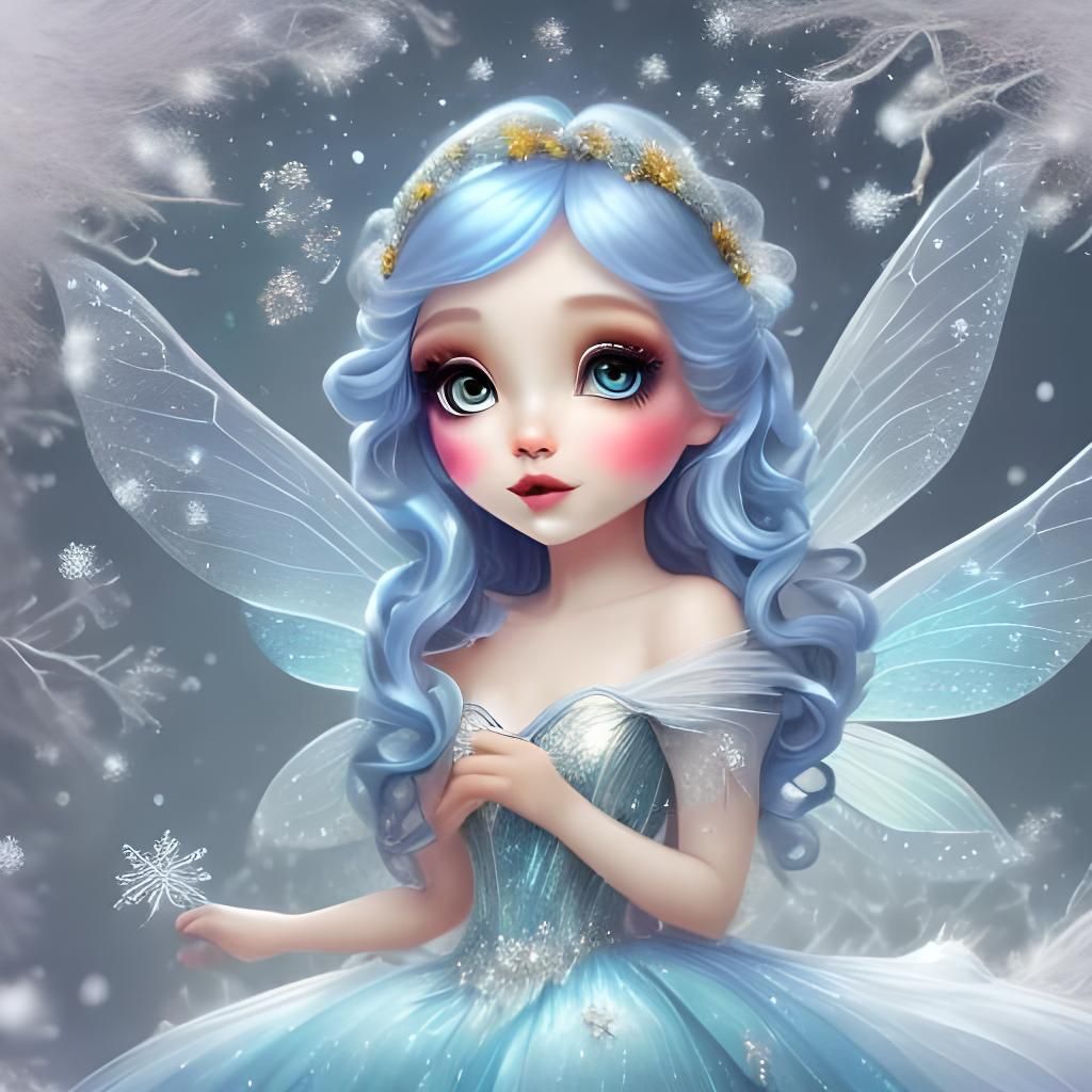 Pretty Snow Fairy with Silver Wings