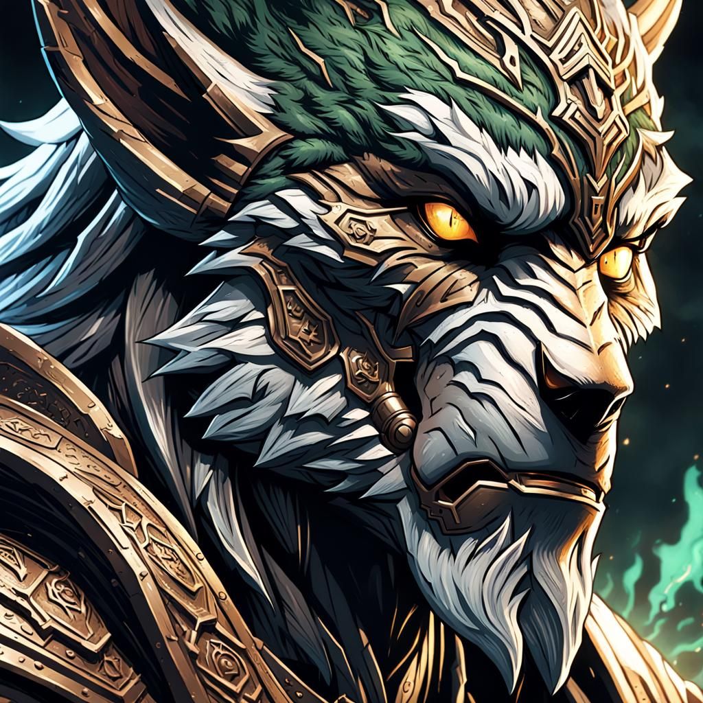 Dark Fantasy Elf with Brown Wolf in Hyperdetailed Comic Book...