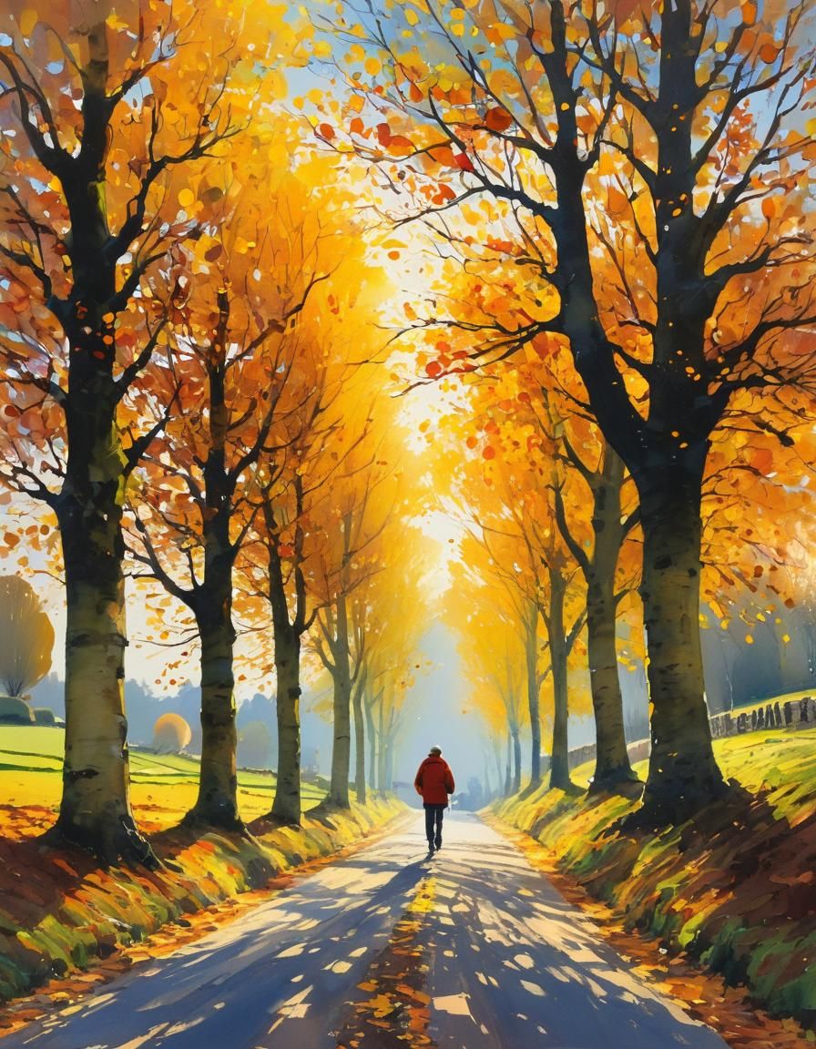 Cotswolds Village Road in Expressionist Autumn