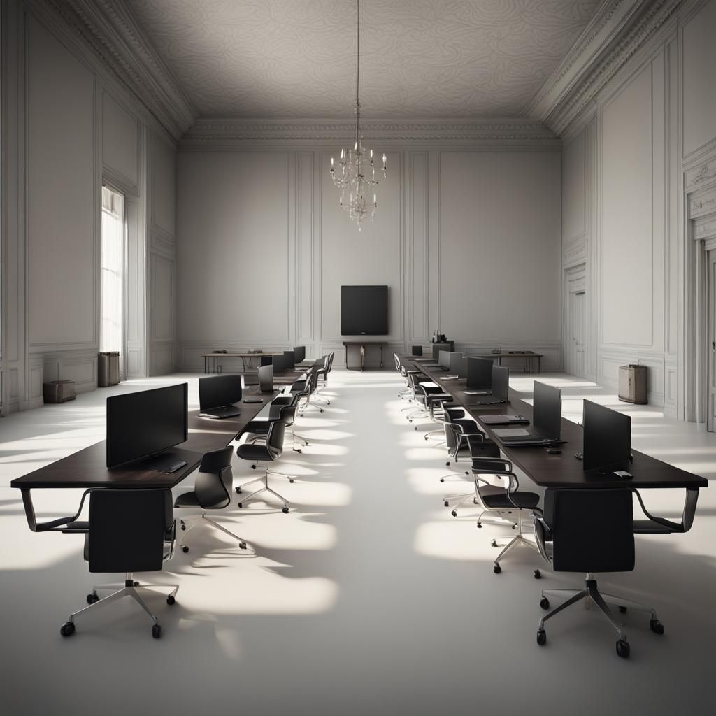 Eerie Endless Administrative Room in Minimalist Style