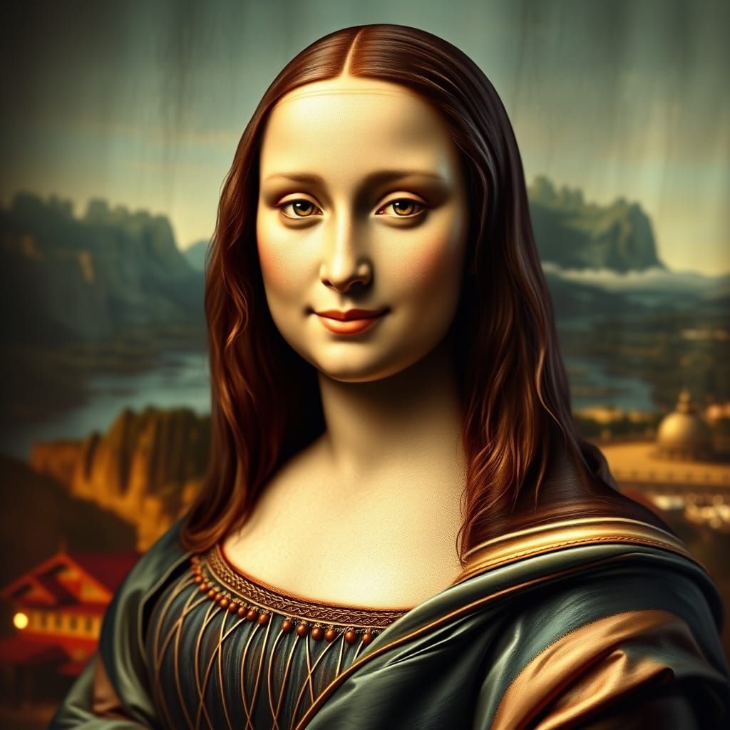 Hyperrealistic Mona Lisa in Futuristic Renaissance Style