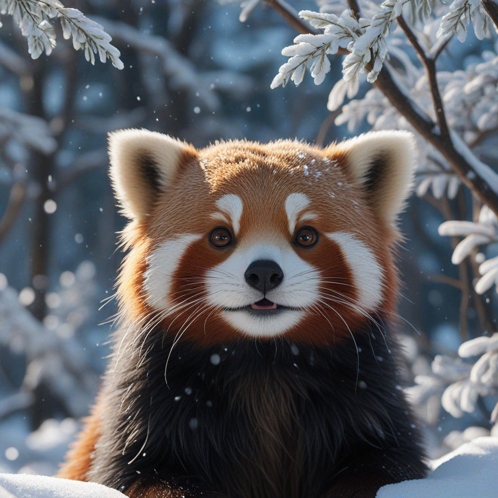 Snowy Red Panda in 3D Anime Art